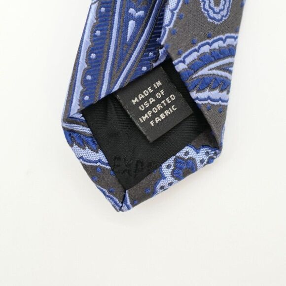 Express Design Studio Pewter Brown‎ Blue Paisley Woven Silk Tie - Picture 4 of 7